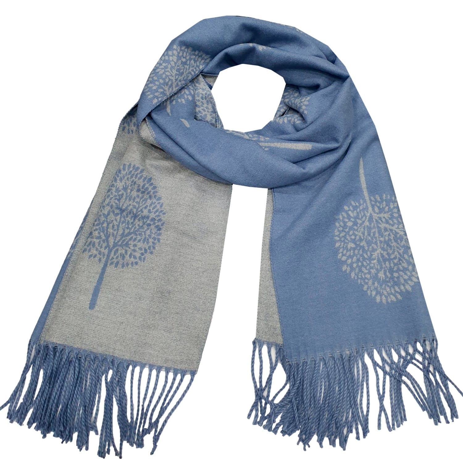 Thick Reversible Mulberry Design Winter Scarf Wrap Blanket Shawl Warm Soft Cosy - DENIM BLUE / GREY