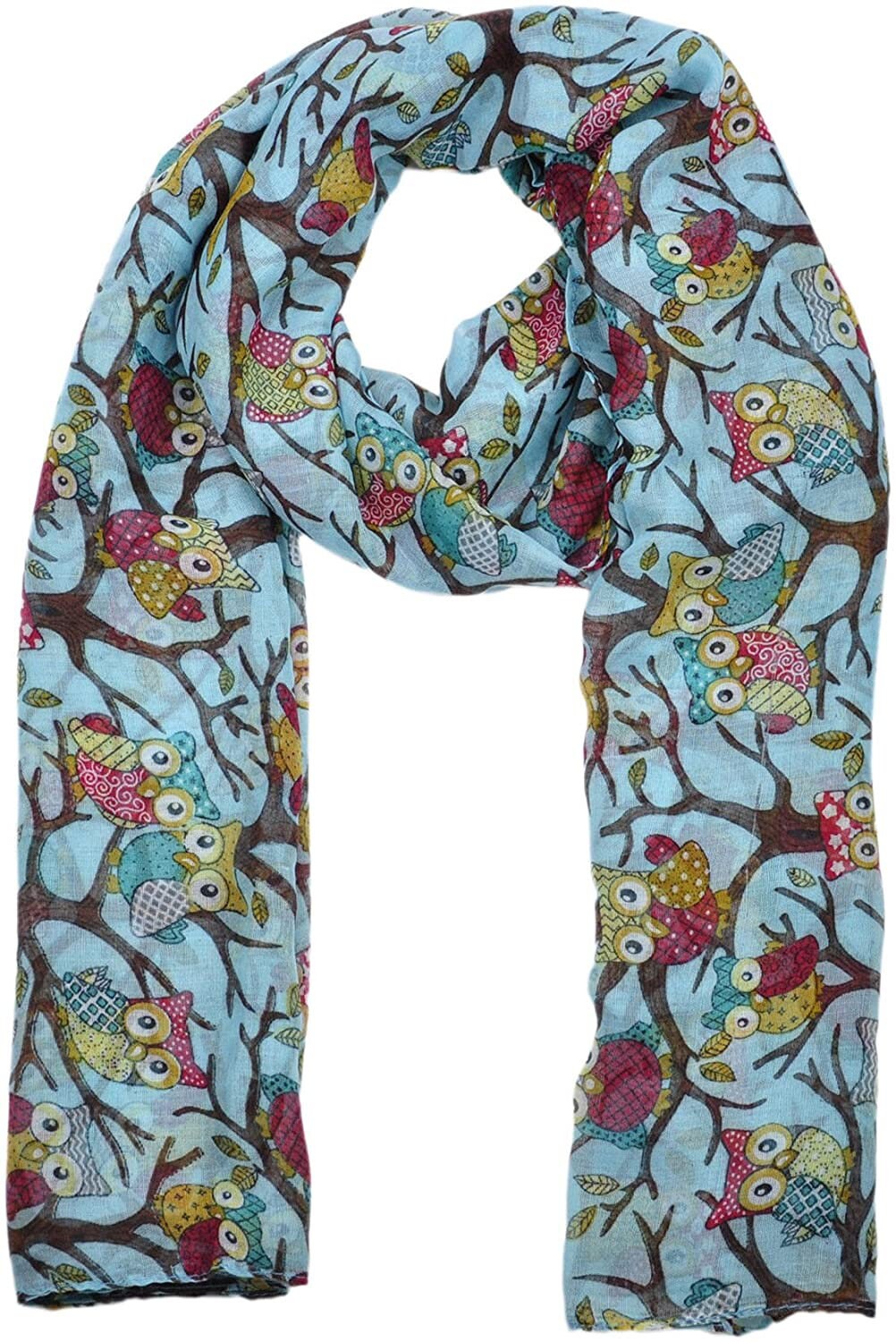 Ladies Women's Owl on Branch Print Scarf Wraps Shawl Maxi Soft Scarves