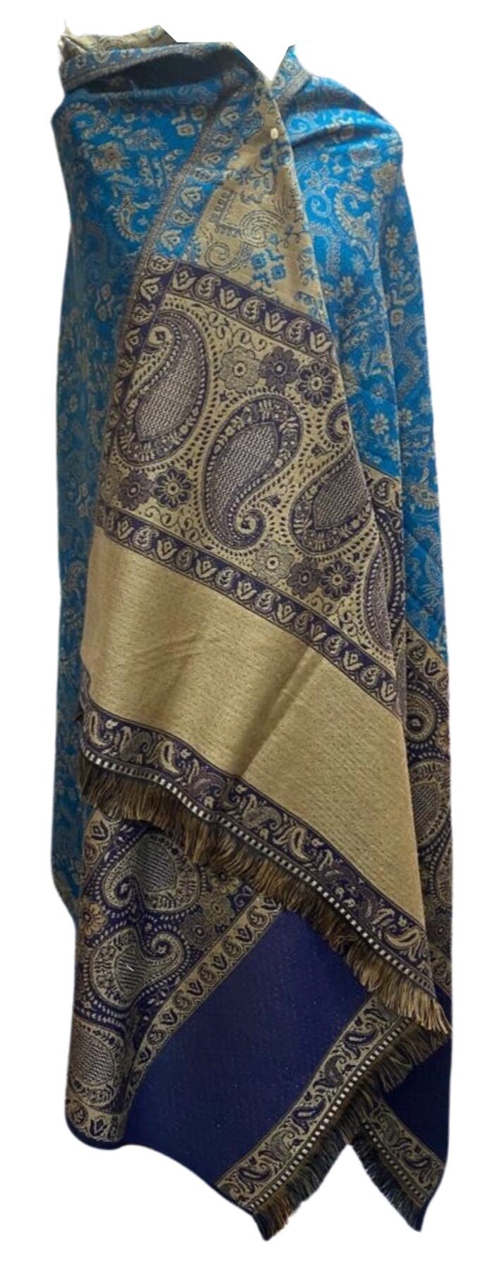 Big Size 100 x 200 Cms Reversible Shawl with Paisleys Design Scarf Wrap Blanket, High quality Yak Wool Shawl Blend Xmas gift