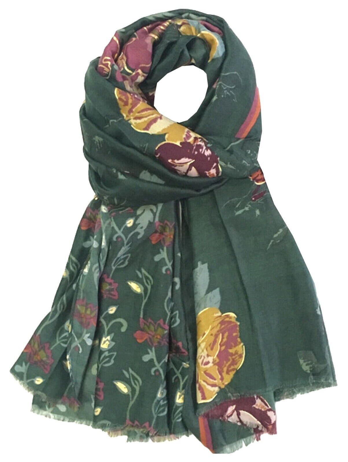 Floral Print with Gold Foil Large Celebrity Fashion Scarf Wrap Shawl Maxi Sarong