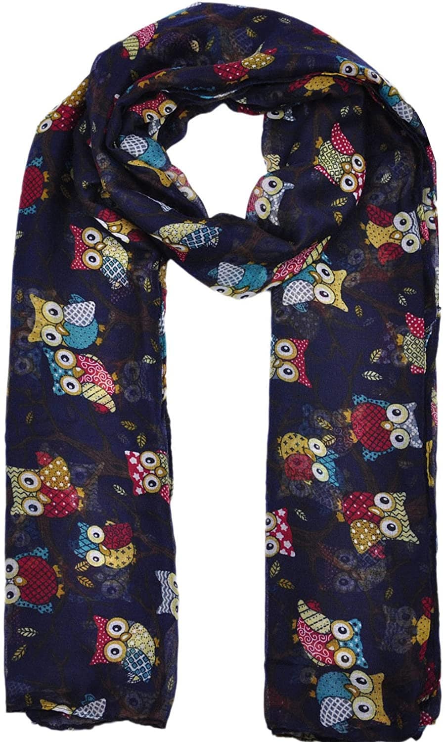 Ladies Women's Owl on Branch Print Scarf Wraps Shawl Maxi Soft Scarves