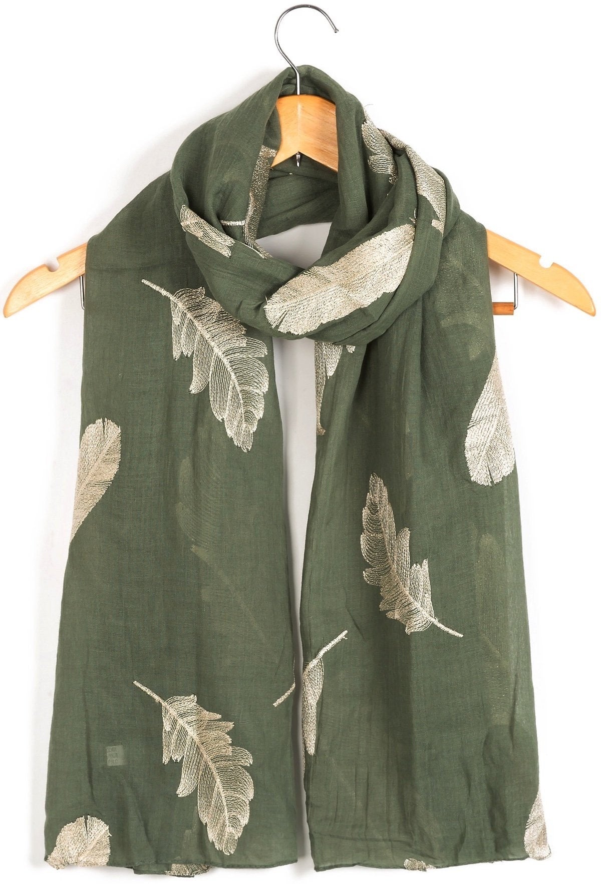 Ladies Women's Classy Gold Embroidered Feather Scarf Maxi Wrap Shawl Pashmina Style Large Warm and Soft