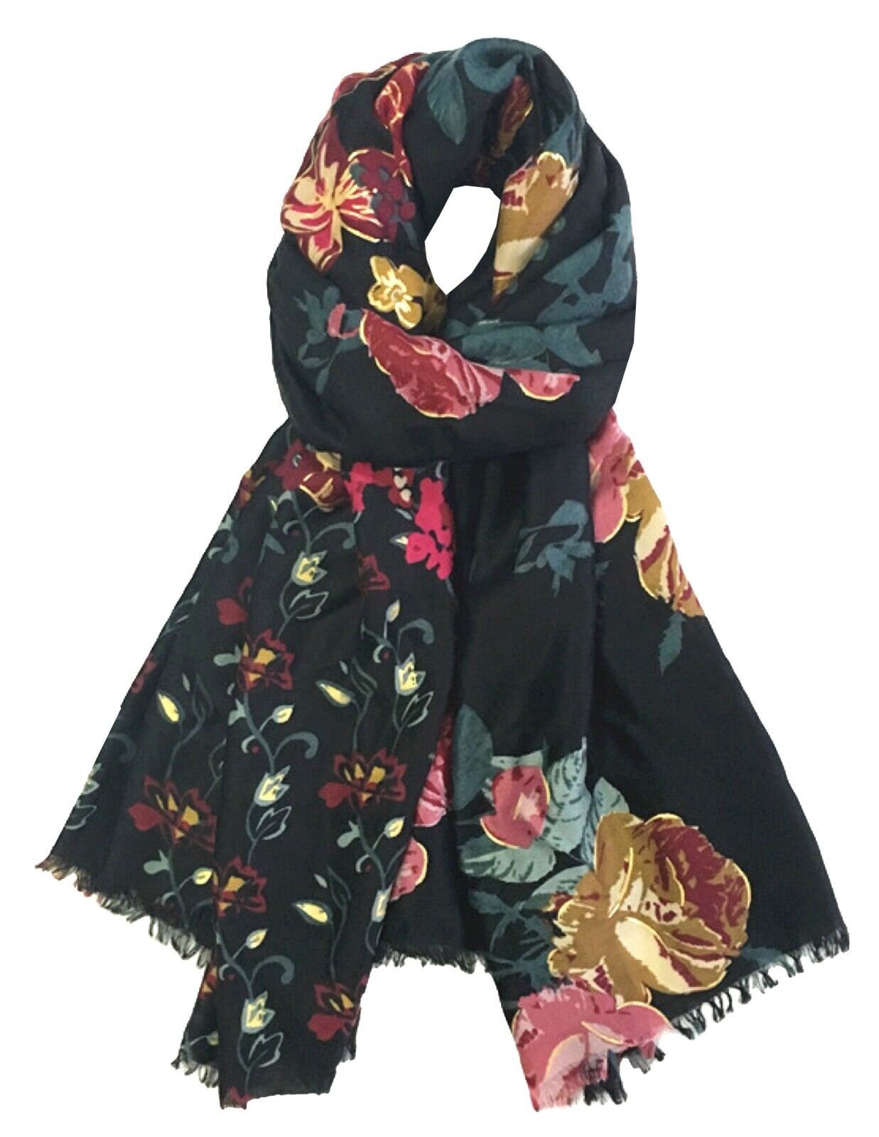 Floral Print with Gold Foil Large Celebrity Fashion Scarf Wrap Shawl Maxi Sarong