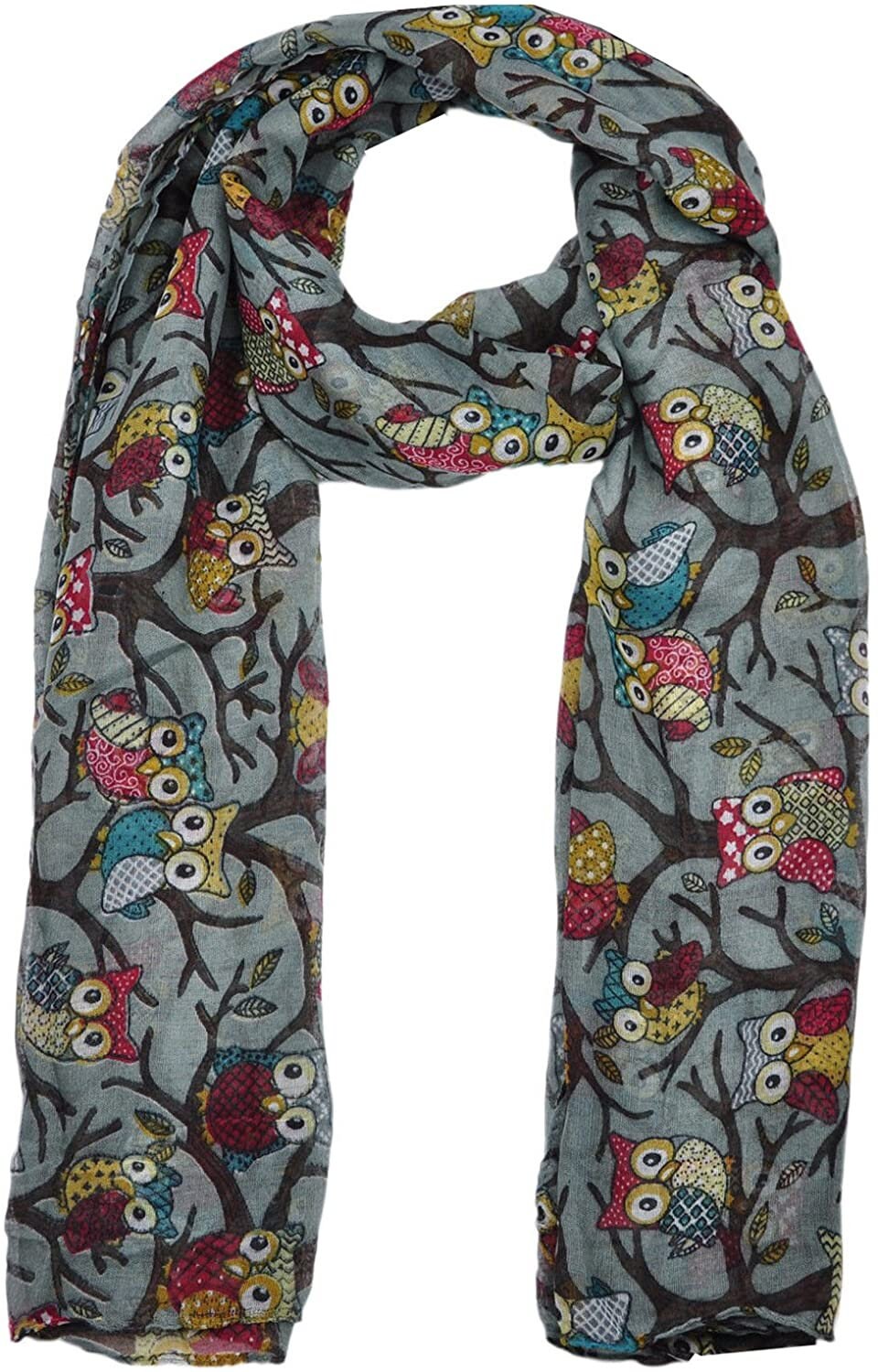 Ladies Women's Owl on Branch Print Scarf Wraps Shawl Maxi Soft Scarves