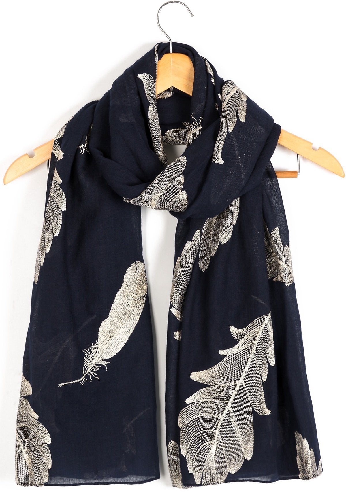Ladies Women's Classy Gold Embroidered Feather Scarf Maxi Wrap Shawl Pashmina Style Large Warm and Soft