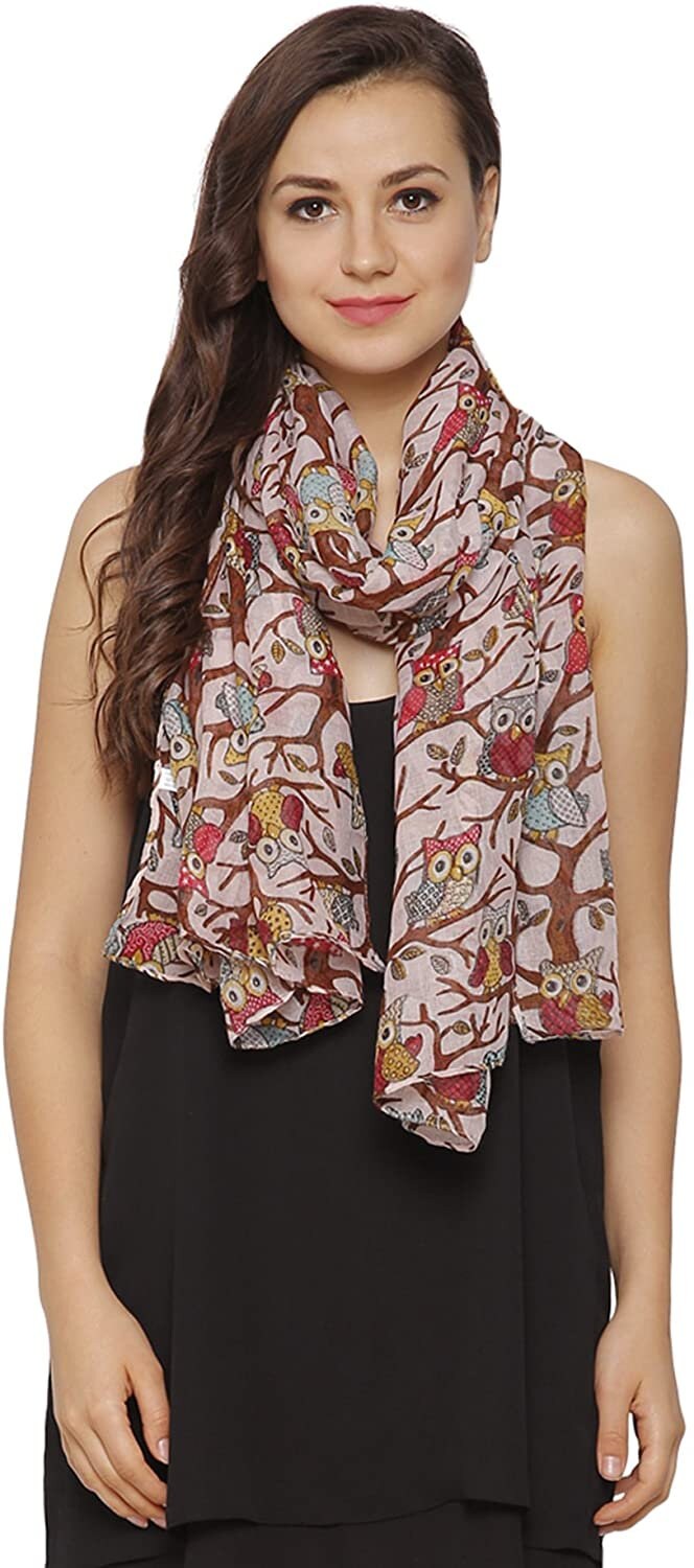 Ladies Women's Owl on Branch Print Scarf Wraps Shawl Maxi Soft Scarves