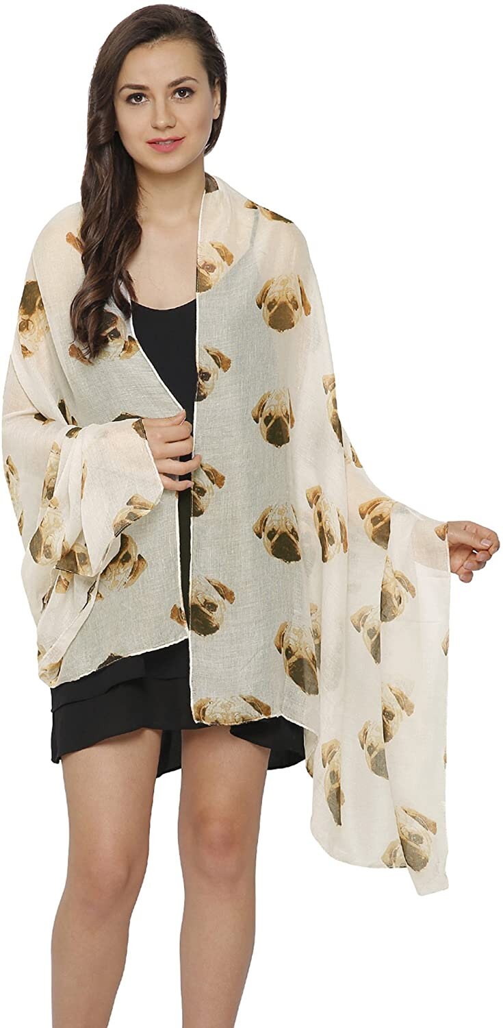 Pug Dog print Scarf Wrap Shawl Soft Ladies Girls