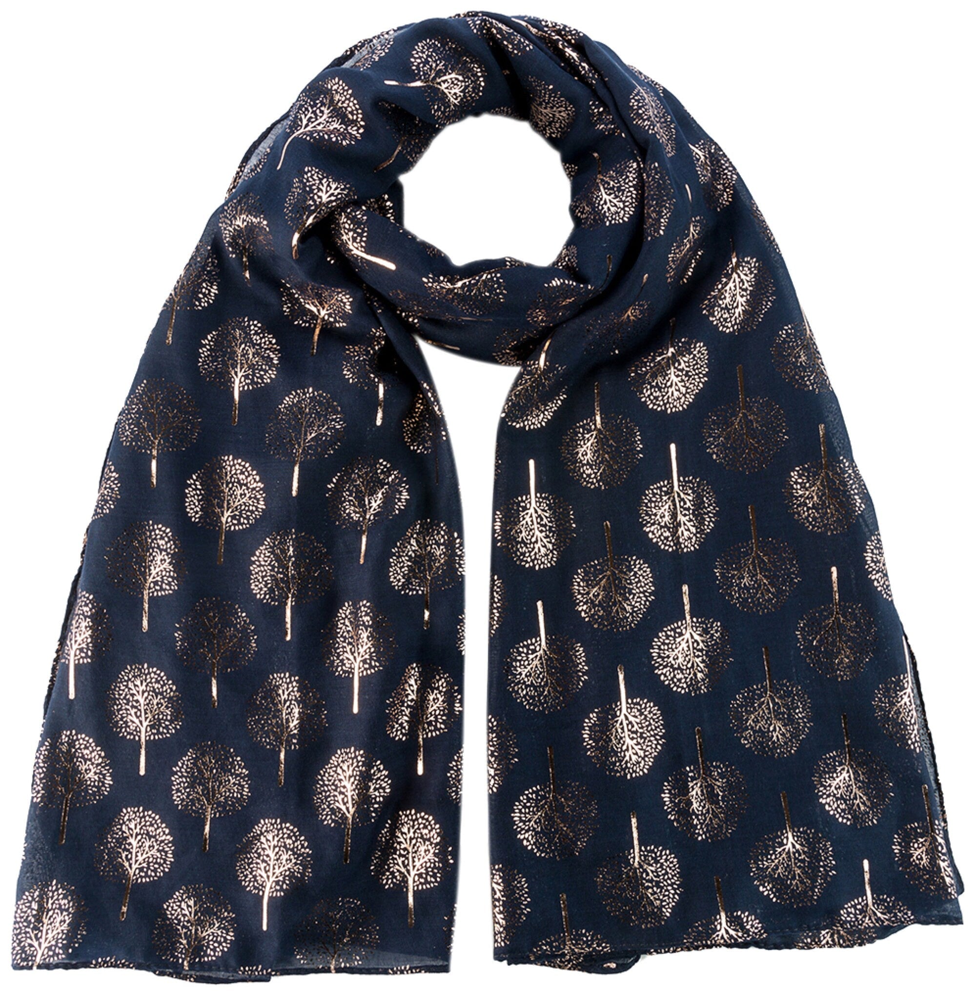 Glam NAVY Mulberry Tree Scarf with GOLD Metallic Foil Classy Ritzy Scarf Wrap Shawl Ideal Gift