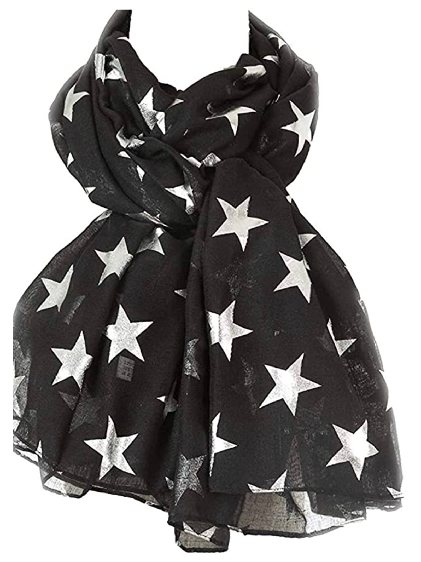 Scarf with SILVER Star Metallic Foil Print Classy Ritzy Scarves Wrap Shawl Ideal Gift