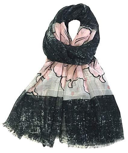 Eye-catching Floral Border Scarf For Women Ladies With Delicate Sequin Insets