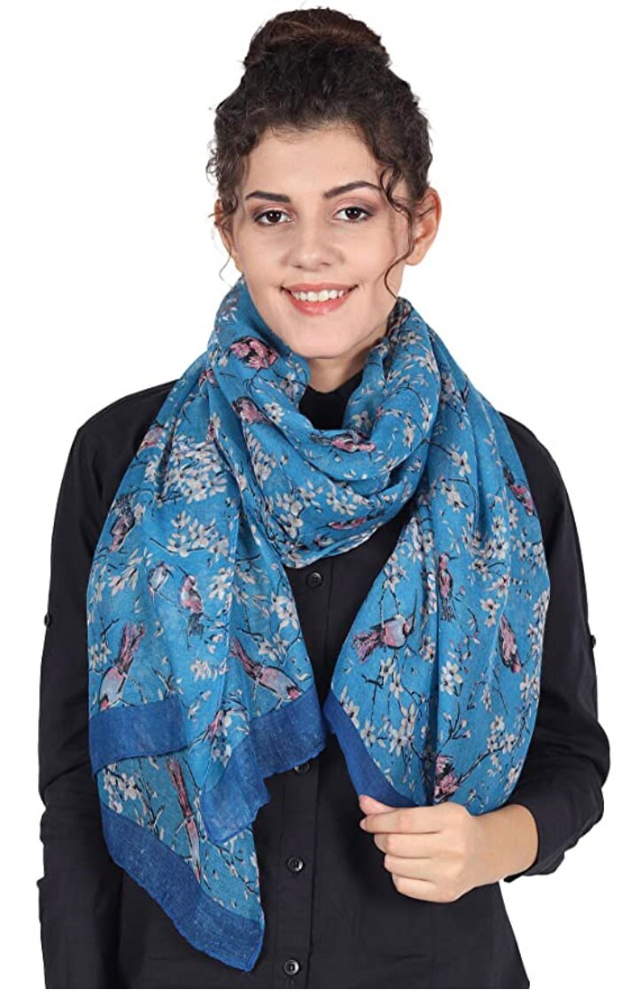 Beautiful Japanese Bird Print Scarf Wrap Lovely Unique Long Shawl