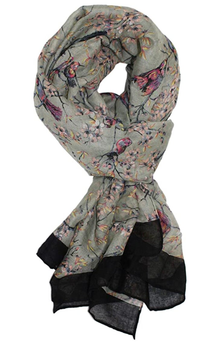 Beautiful Japanese Bird Print Scarf Wrap Lovely Unique Long Shawl