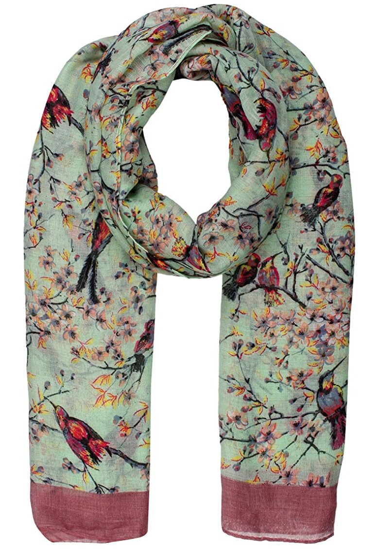 Beautiful Japanese Bird Print Scarf Wrap Lovely Unique Long Shawl