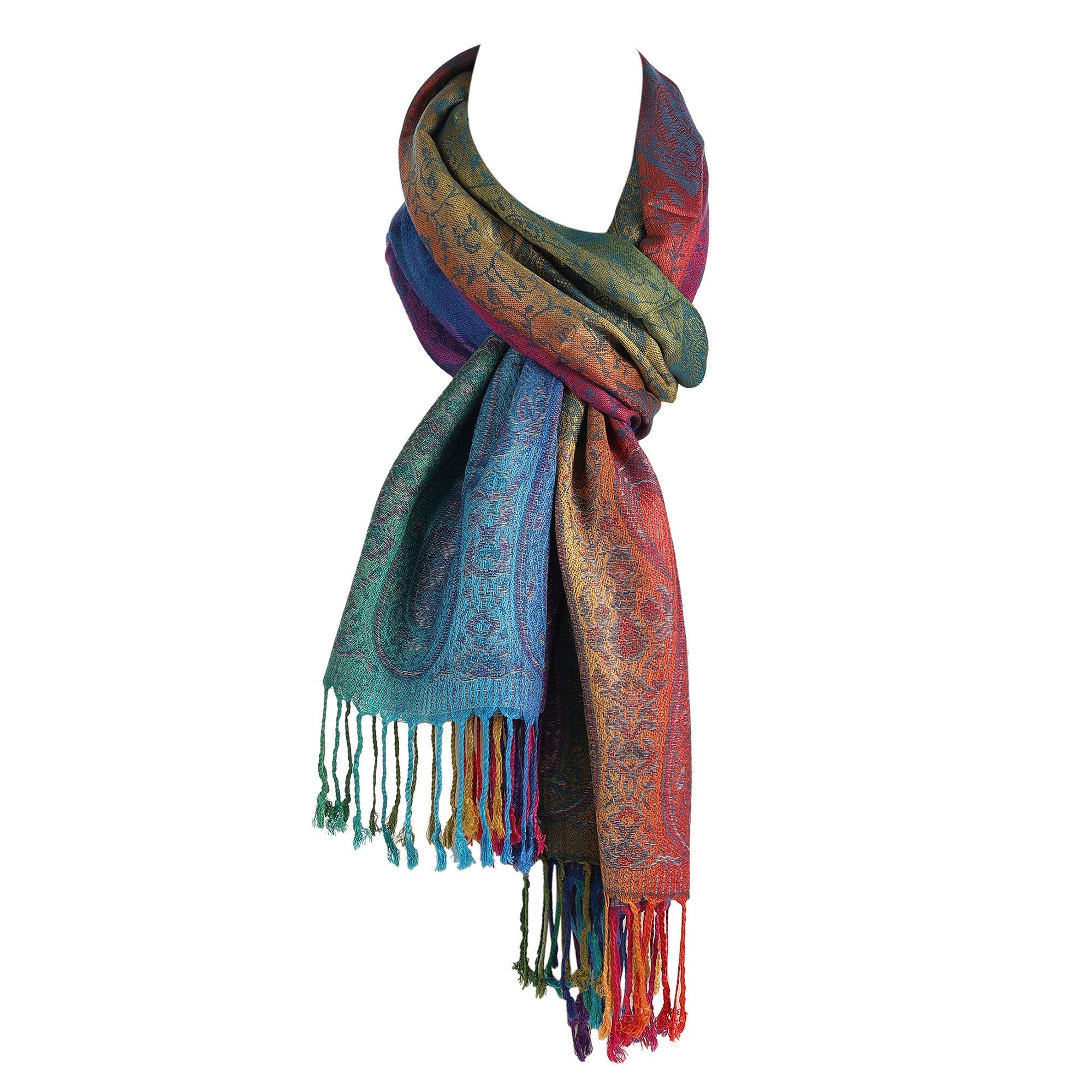 Reversible Luxury Women's New Multi color Rainbow  Flower Design Printed Pashmina Shawls and Wrap