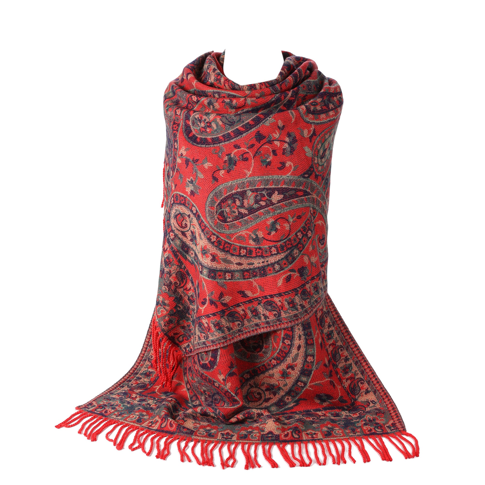 Red Ladies Paisley Pashmina Feel Shawl Scarf Wrap Luxuriously Warm Soft Vibrant Winter Blanket
