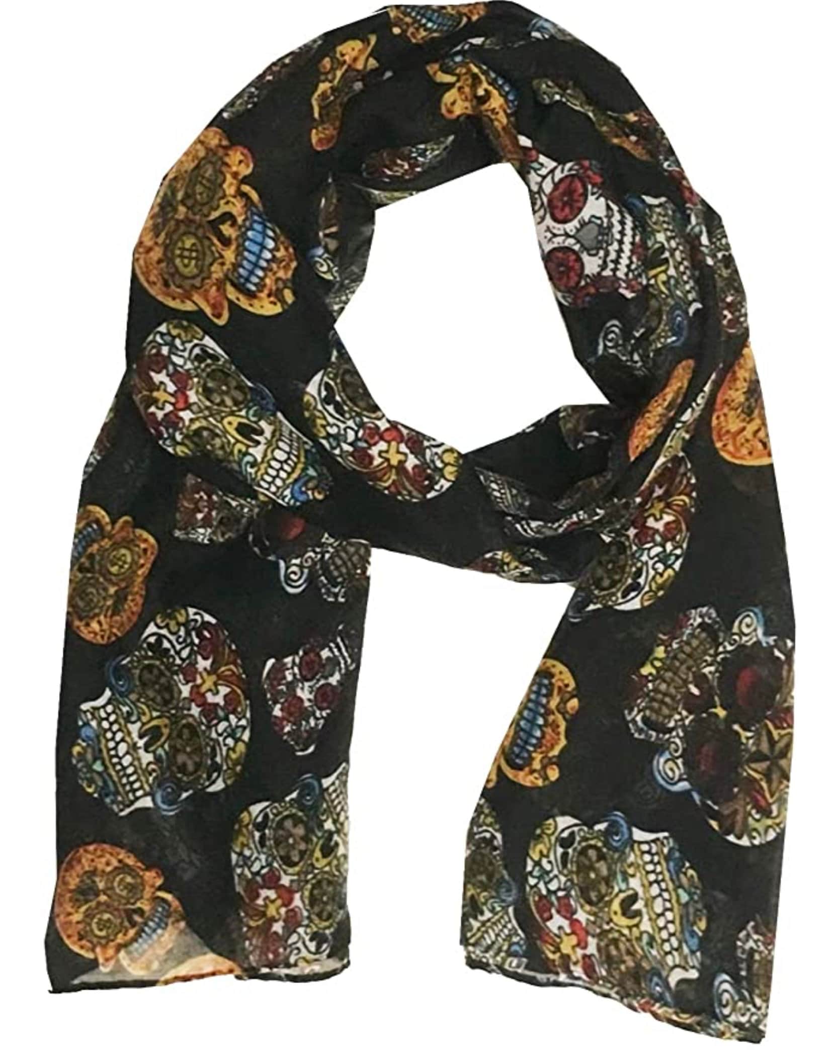 Ladies Women Sugar Skull Print Celebrity Style Long Scarf Scarves Maxi Sarong Sale