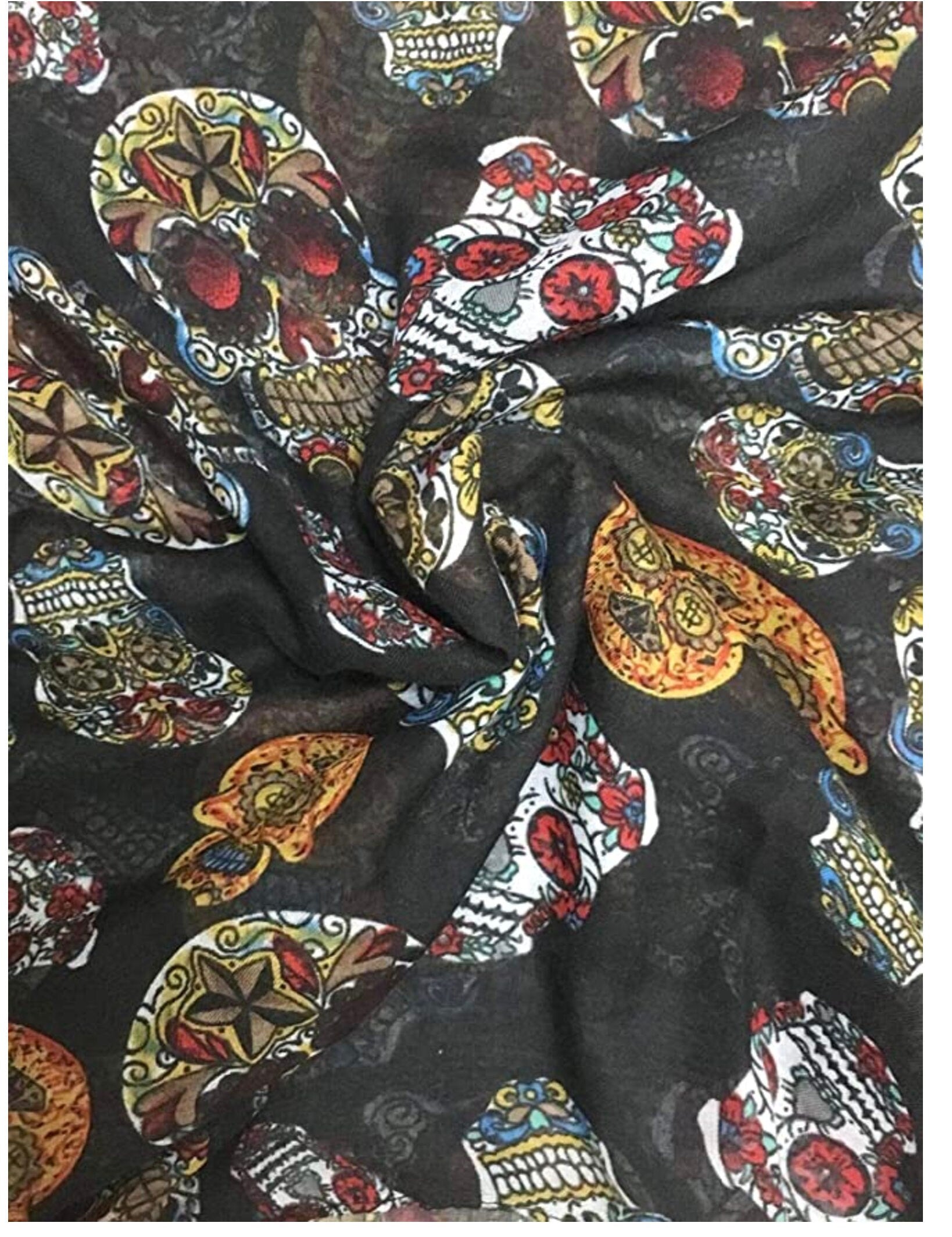 Ladies Women Sugar Skull Print Celebrity Style Long Scarf Scarves Maxi Sarong Sale