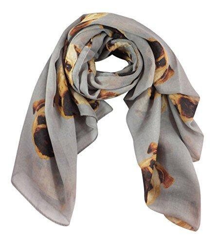 Light Grey Pugs Dog Print Wide Scarf