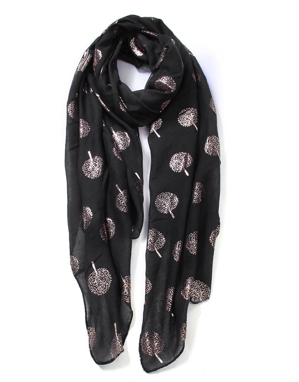 Glam BLACK Mulberry Tree Scarf with GOLD Metallic Foil Classy Ritzy Scarf Wrap Shawl Ideal Gift
