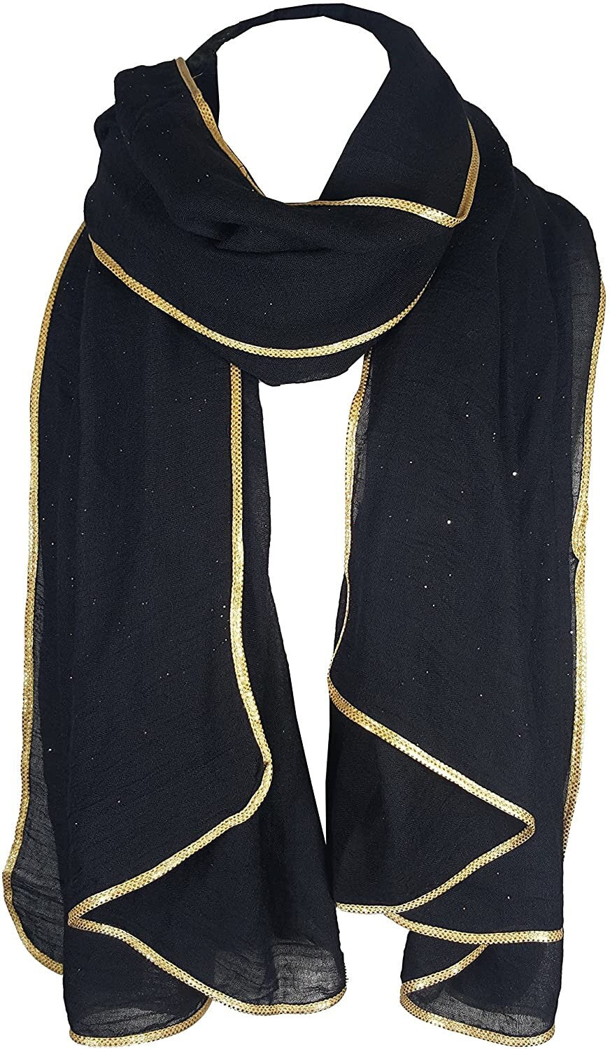 SEASONAL SPECIAL New Ladies Celebrity Style Glitter Sparkle Stardust with Gold Piping Border Scarf Scarves Maxi Wrap Wedding Party Gift