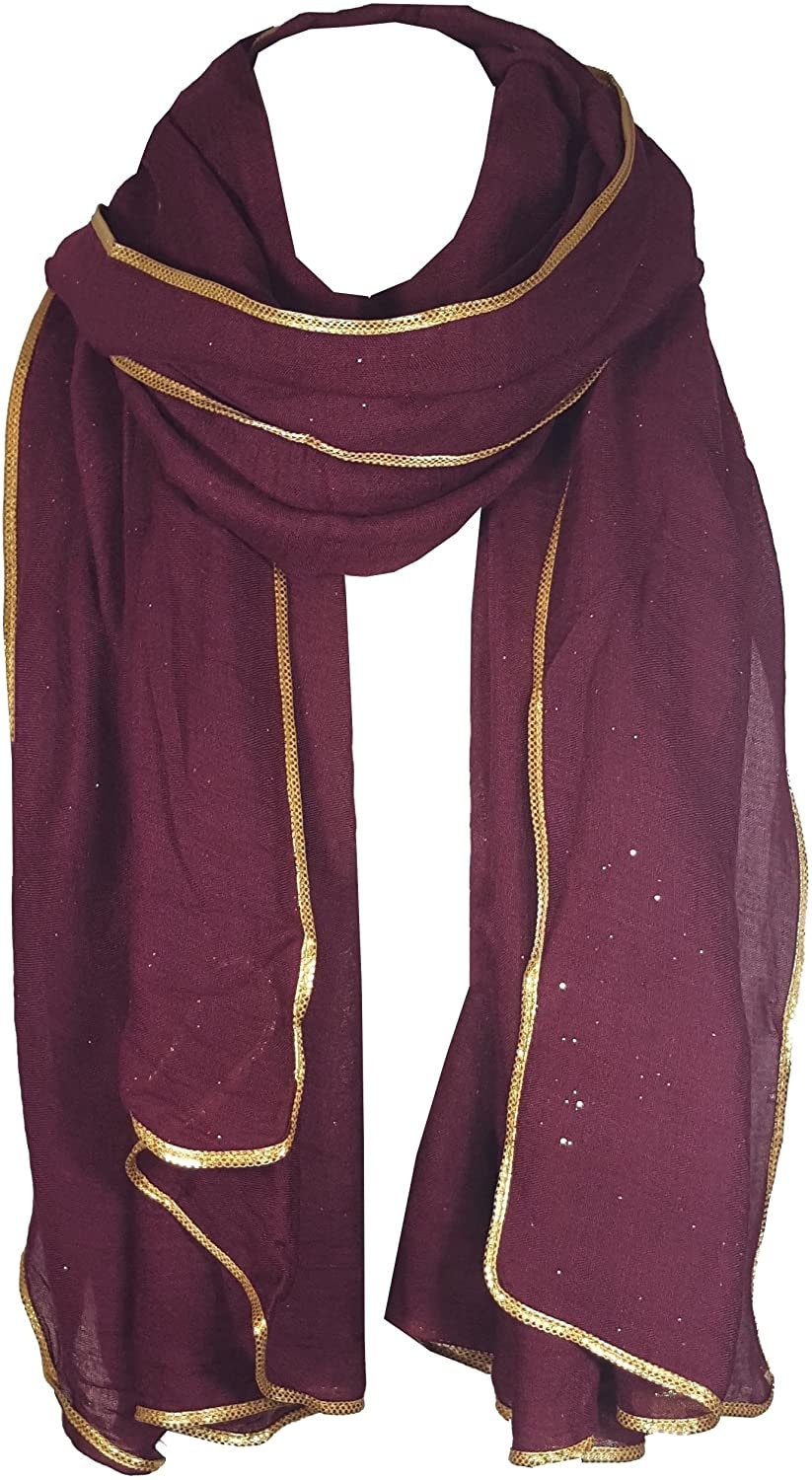 SEASONAL SPECIAL New Ladies Celebrity Style Glitter Sparkle Stardust with Gold Piping Border Scarf Scarves Maxi Wrap Wedding Party Gift