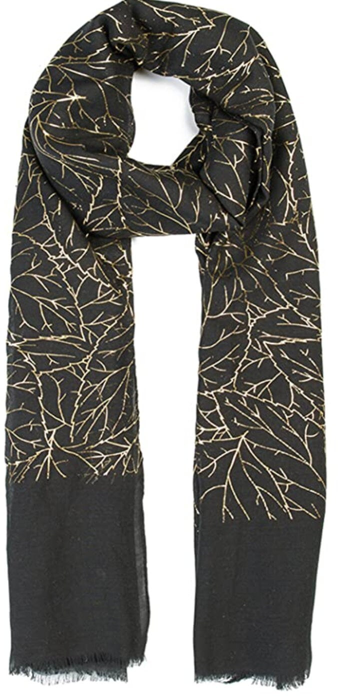 Leaf All over Glitter Metallic Foil Print Classy Scarves Wrap Shawl Ideal Gift