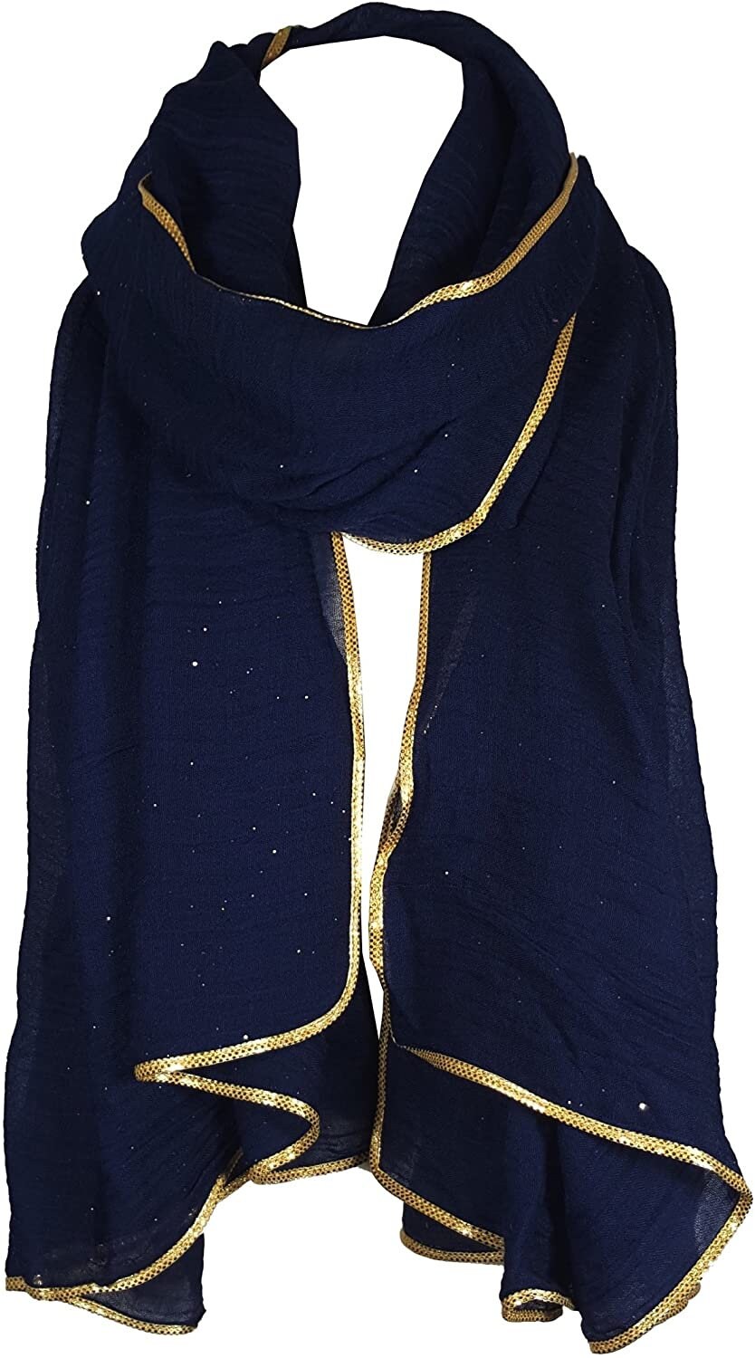 SEASONAL SPECIAL New Ladies Celebrity Style Glitter Sparkle Stardust with Gold Piping Border Scarf Scarves Maxi Wrap Wedding Party Gift