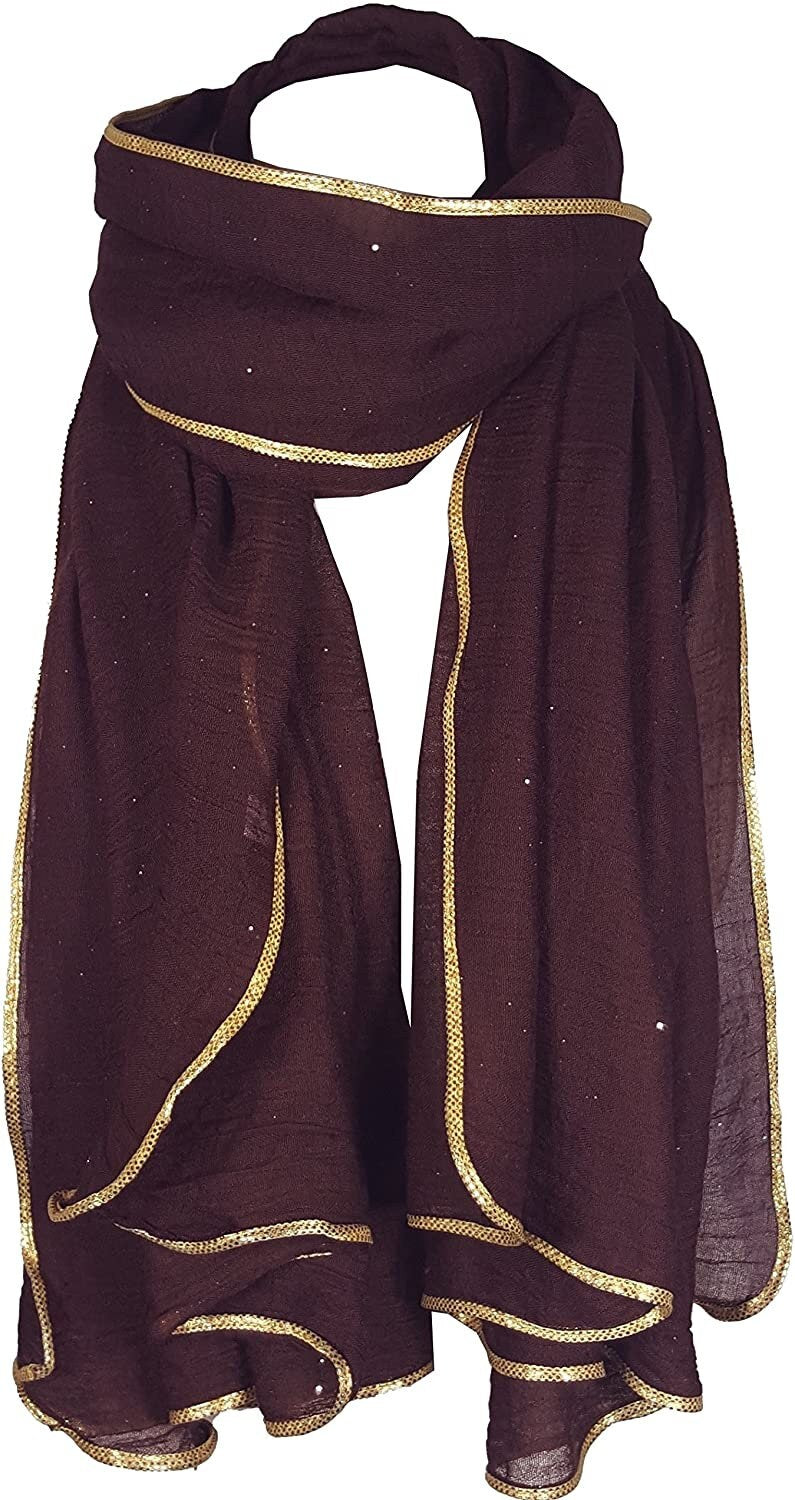 SEASONAL SPECIAL New Ladies Celebrity Style Glitter Sparkle Stardust with Gold Piping Border Scarf Scarves Maxi Wrap Wedding Party Gift