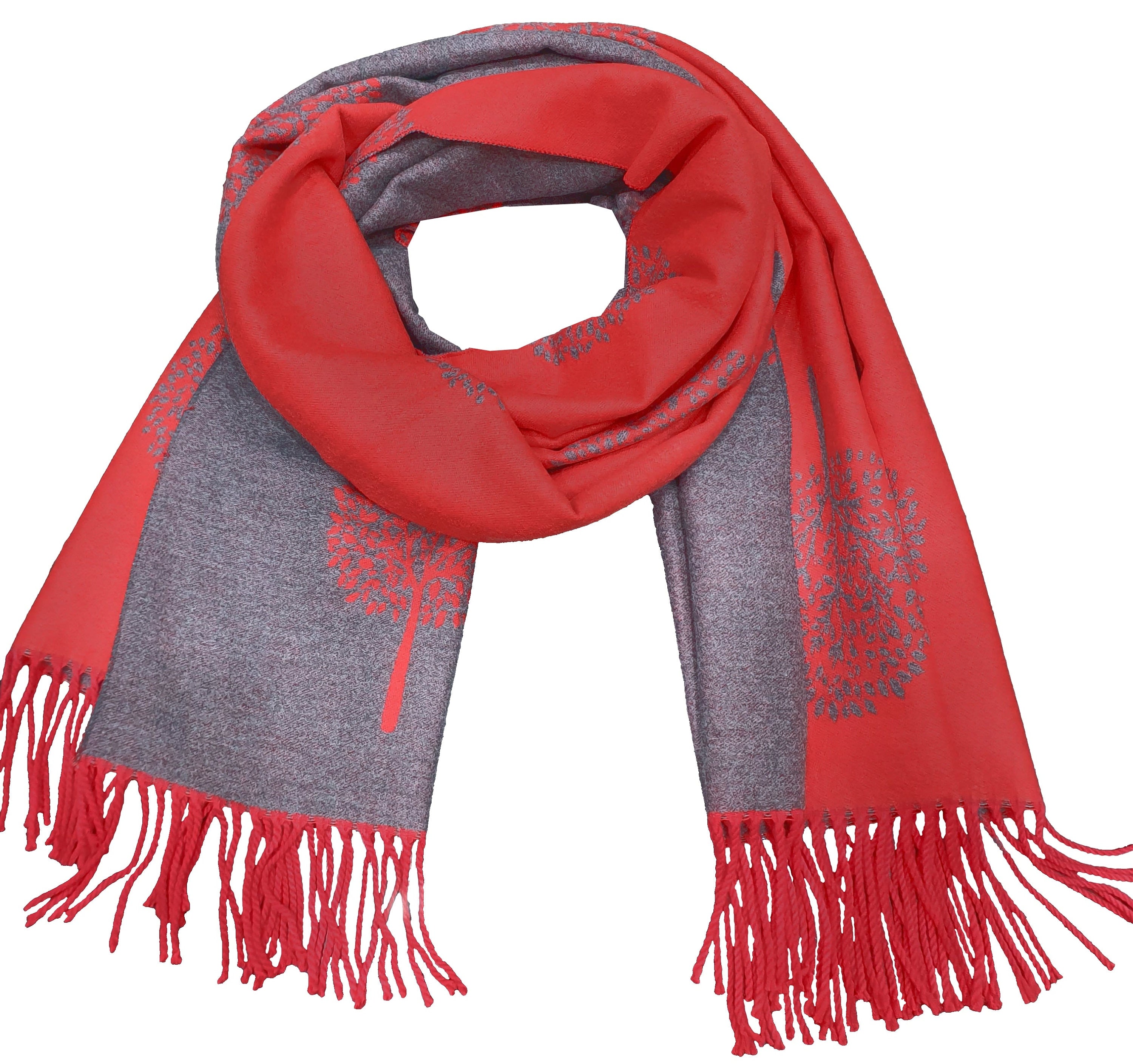 Thick Reversible Mulberry Design Winter Scarf Wrap Blanket Shawl Warm Soft Cosy - RED / SILVER