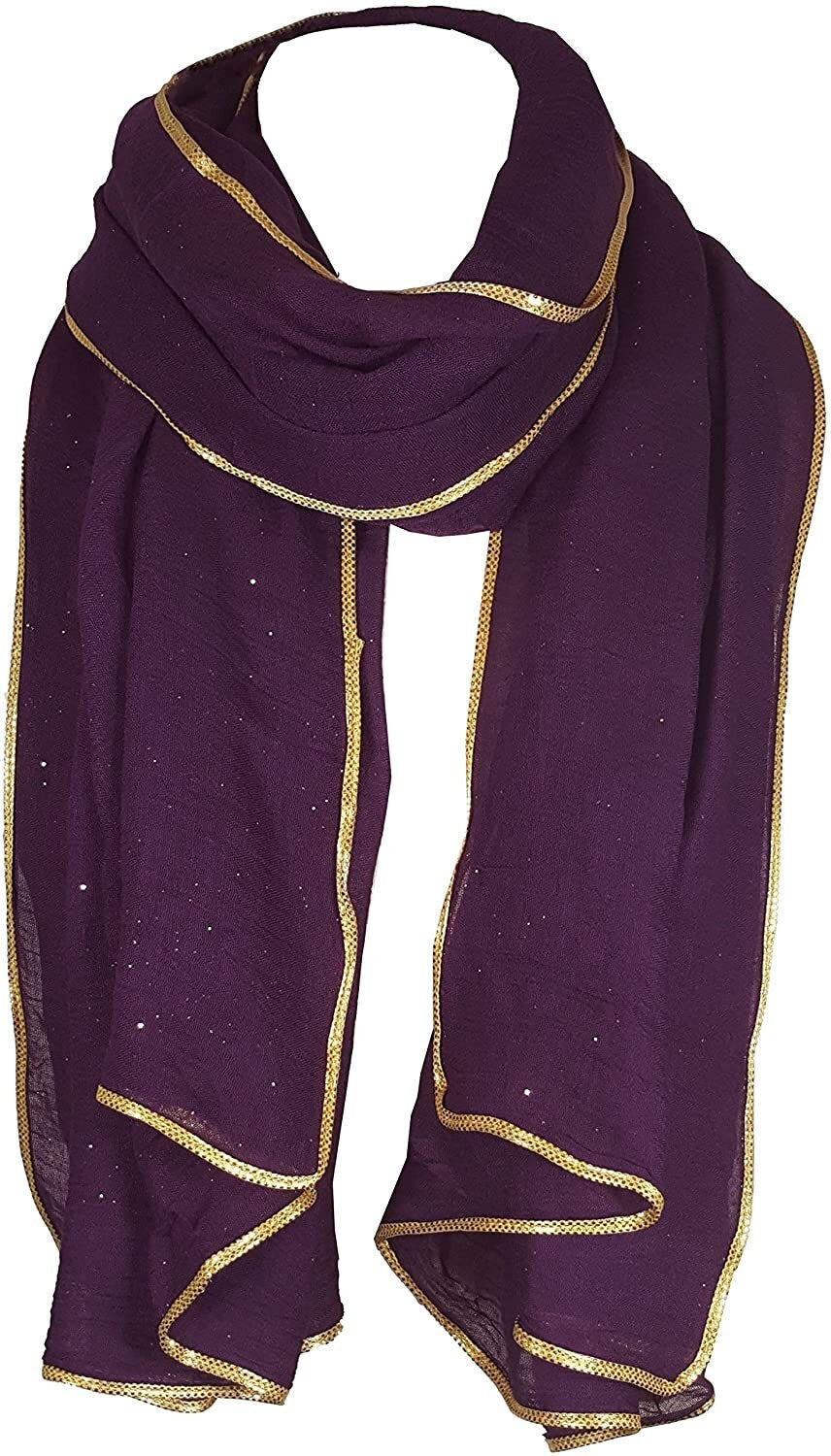 SEASONAL SPECIAL New Ladies Celebrity Style Glitter Sparkle Stardust with Gold Piping Border Scarf Scarves Maxi Wrap Wedding Party Gift