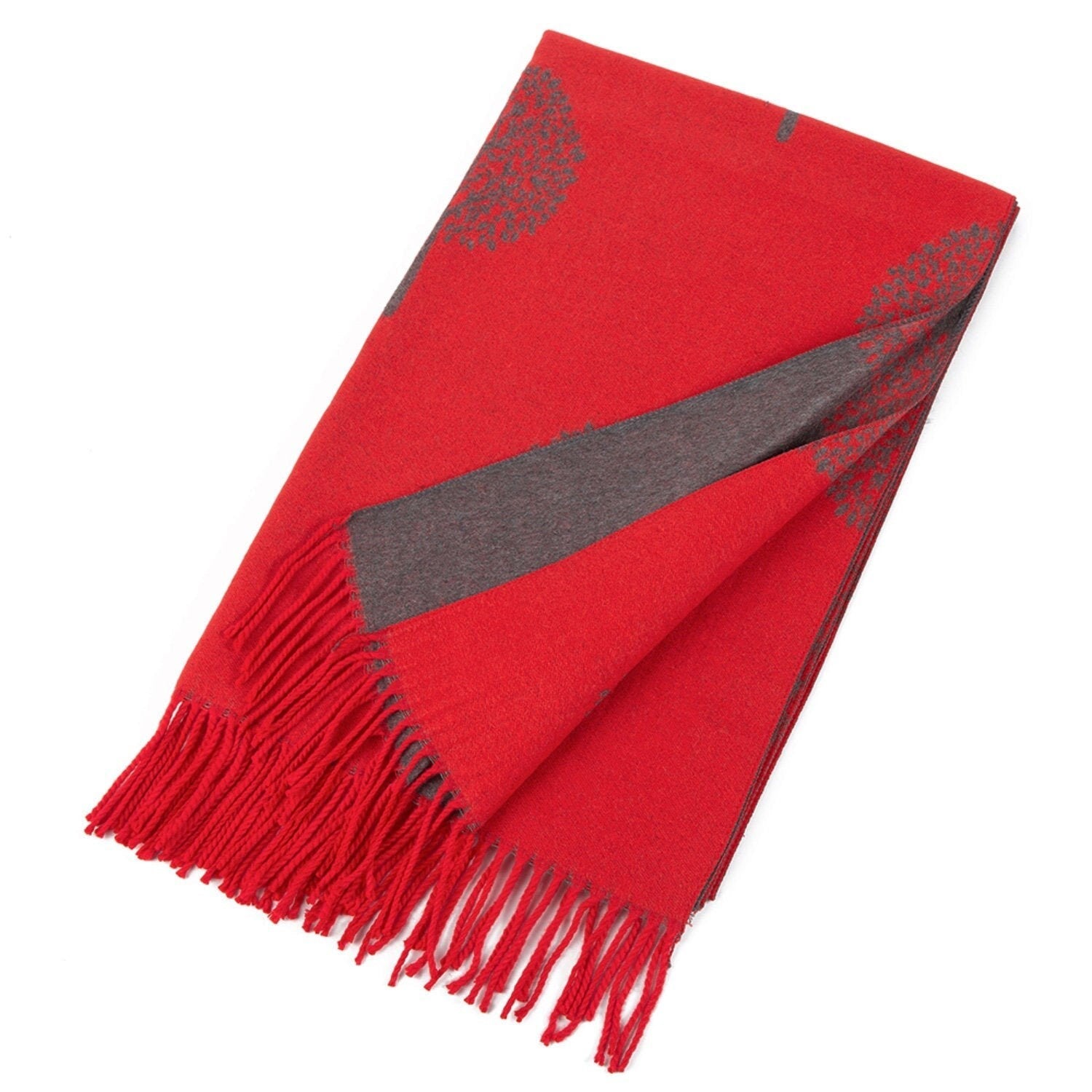 Thick Reversible Mulberry Design Winter Scarf Wrap Blanket Shawl Warm Soft Cosy - RED / SILVER