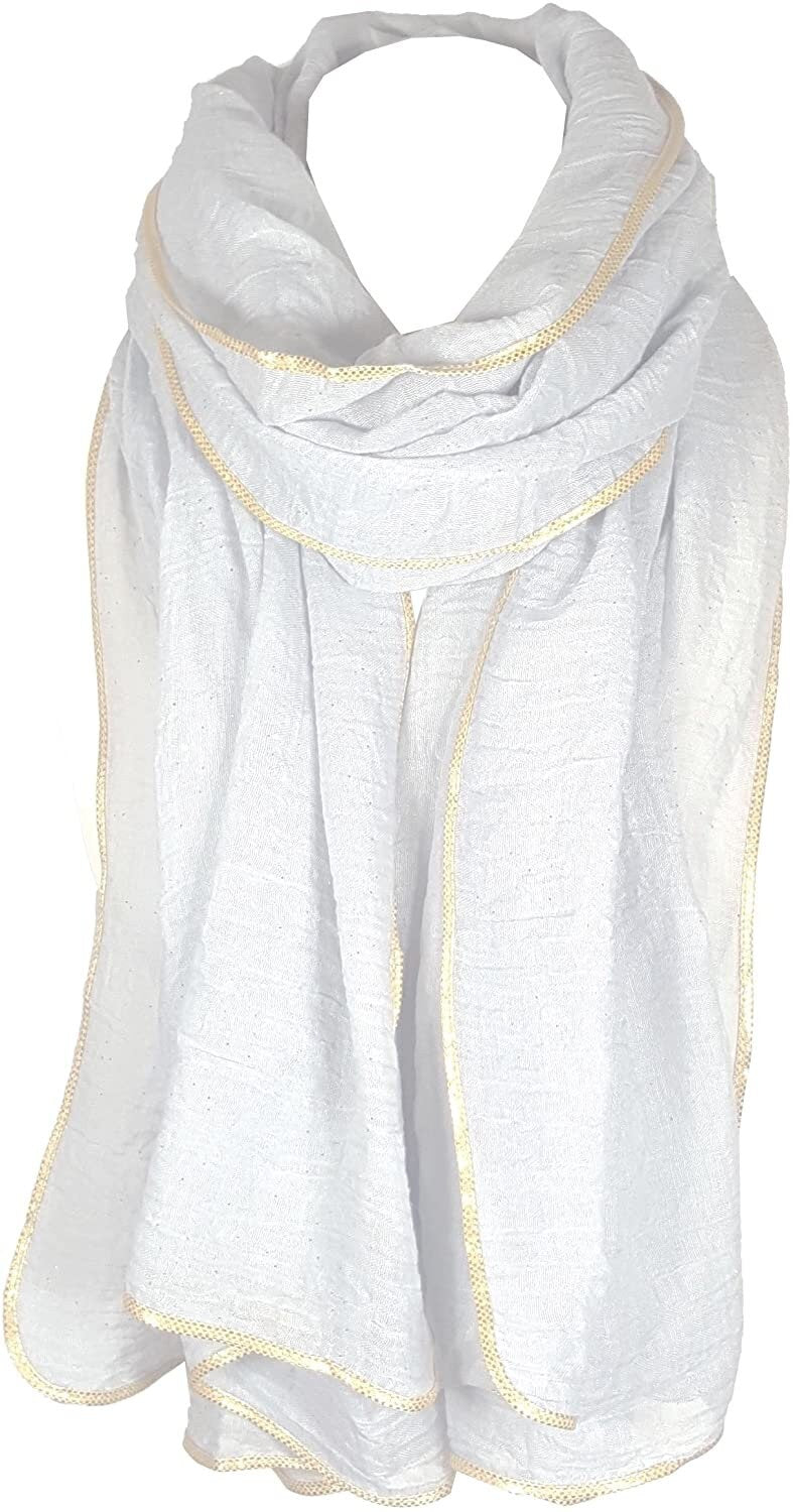 SEASONAL SPECIAL New Ladies Celebrity Style Glitter Sparkle Stardust with Gold Piping Border Scarf Scarves Maxi Wrap Wedding Party Gift
