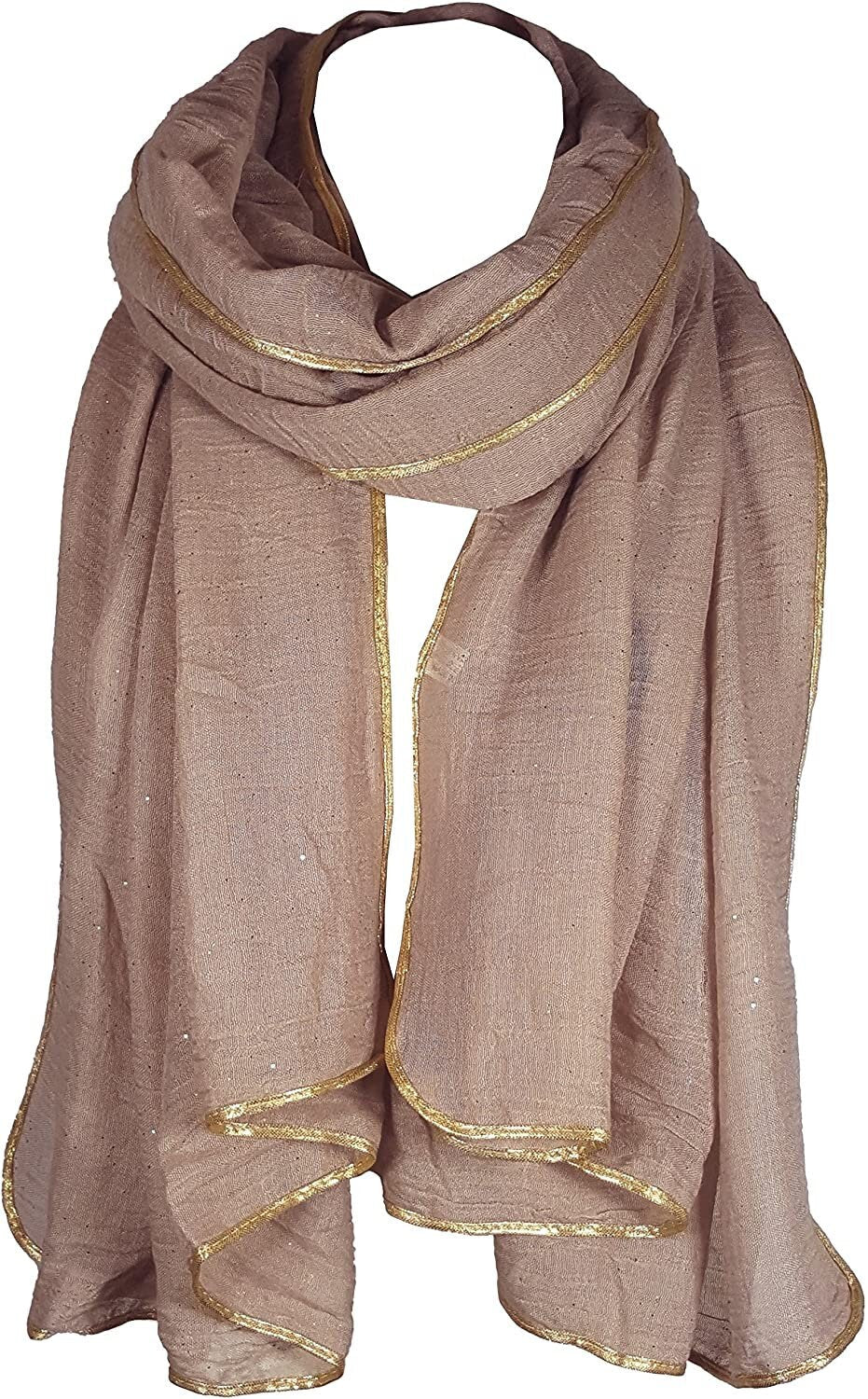 SEASONAL SPECIAL New Ladies Celebrity Style Glitter Sparkle Stardust with Gold Piping Border Scarf Scarves Maxi Wrap Wedding Party Gift