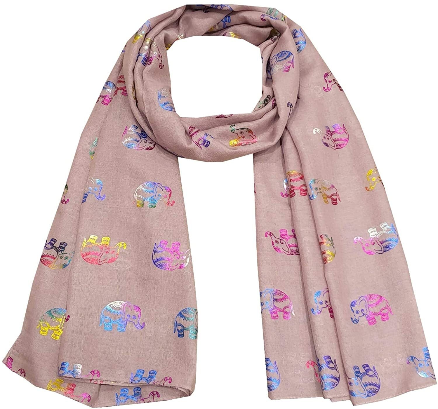 Metallic Rose Gold Beautiful Thai Elephant Print Women Scarf Shawl Scarves Wrap Beach Cover Gift