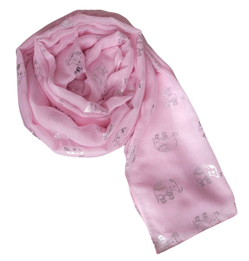 Metallic Rose Gold Beautiful Thai Elephant Print Women Scarf Shawl Scarves Wrap Beach Cover Gift