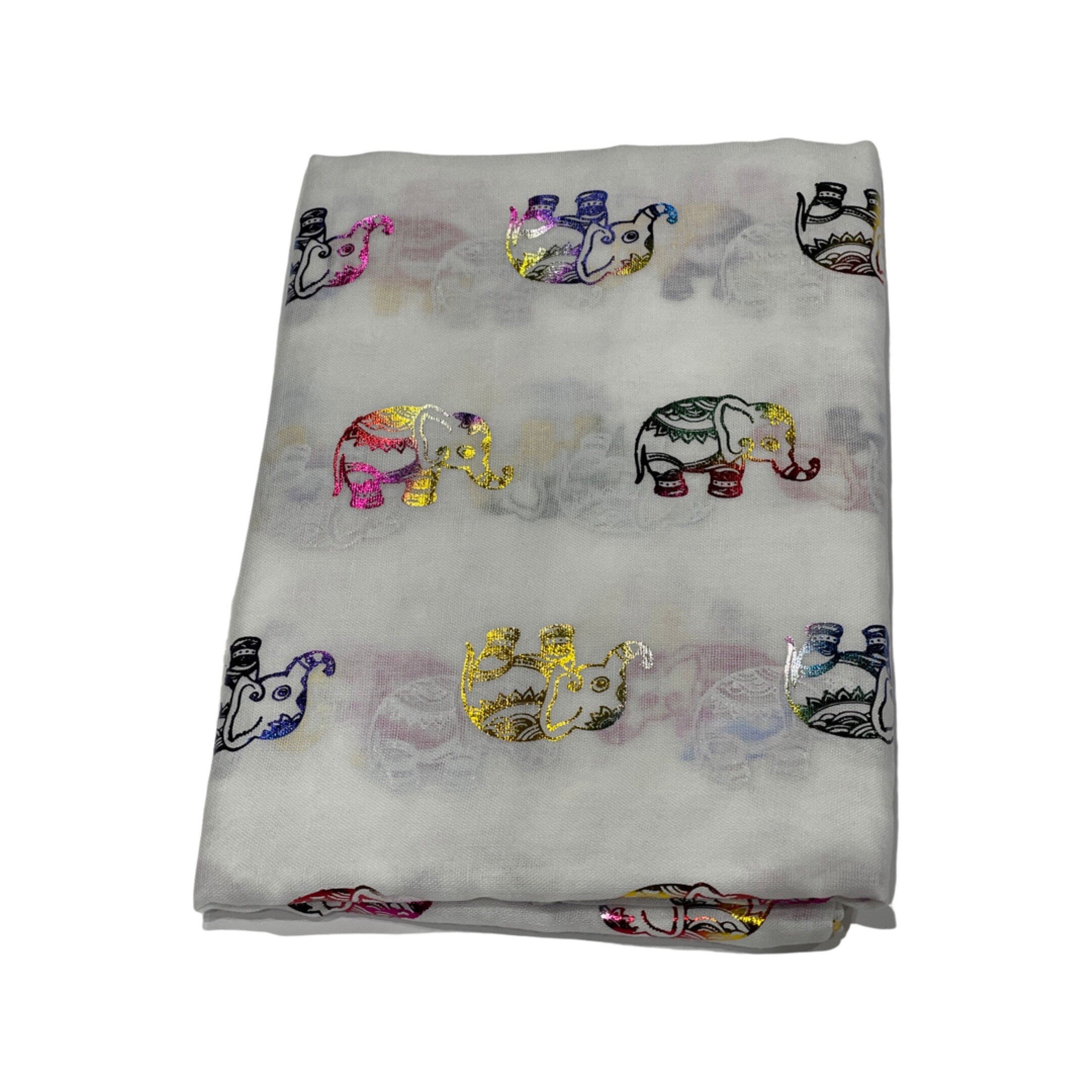 Metallic Rose Gold Beautiful Thai Elephant Print Women Scarf Shawl Scarves Wrap Beach Cover Gift