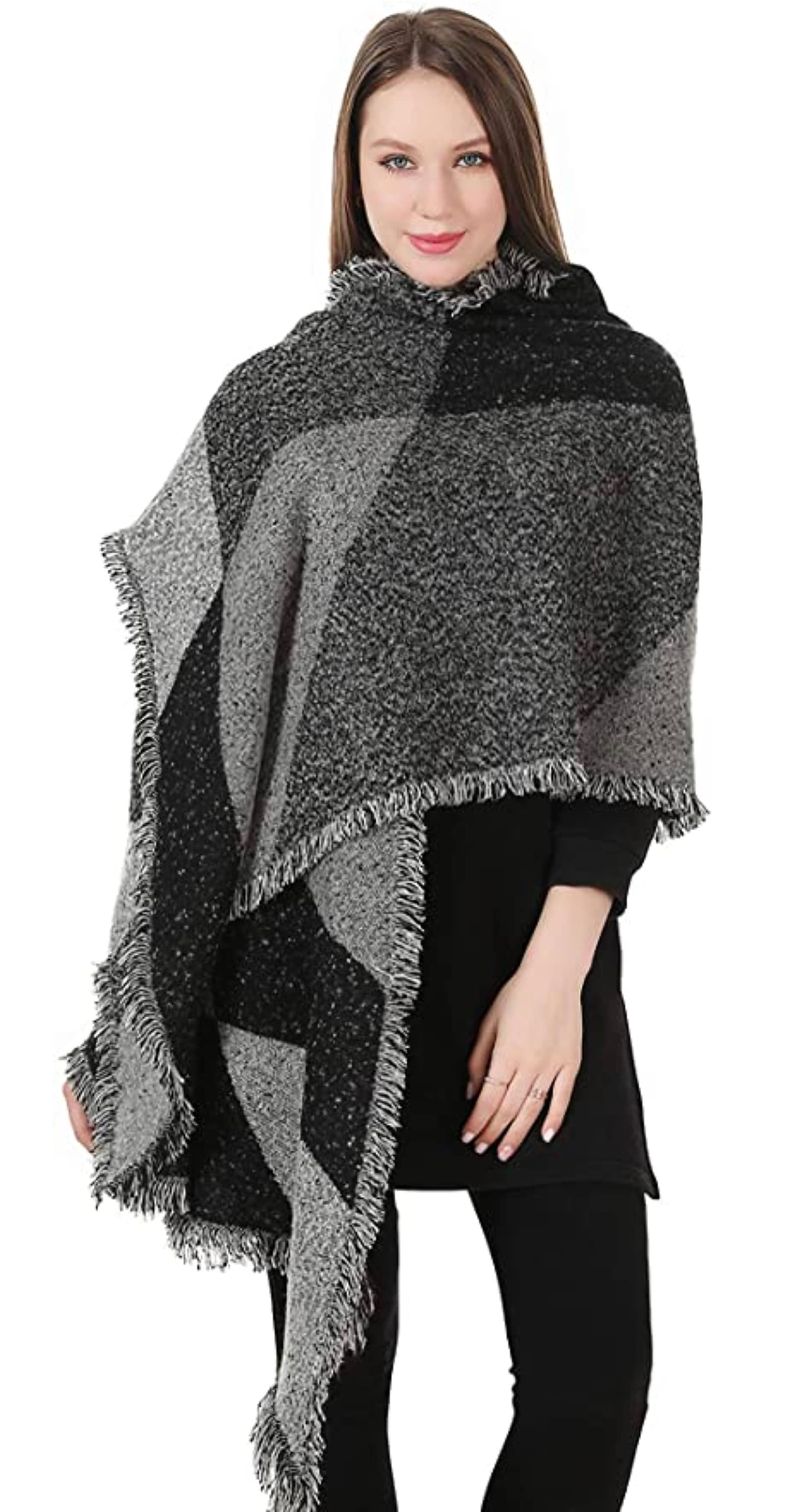 Women Large Oversized Scarf Pashmina Wrap Poncho Thick Style Scarf Patchwork Cape Shawl