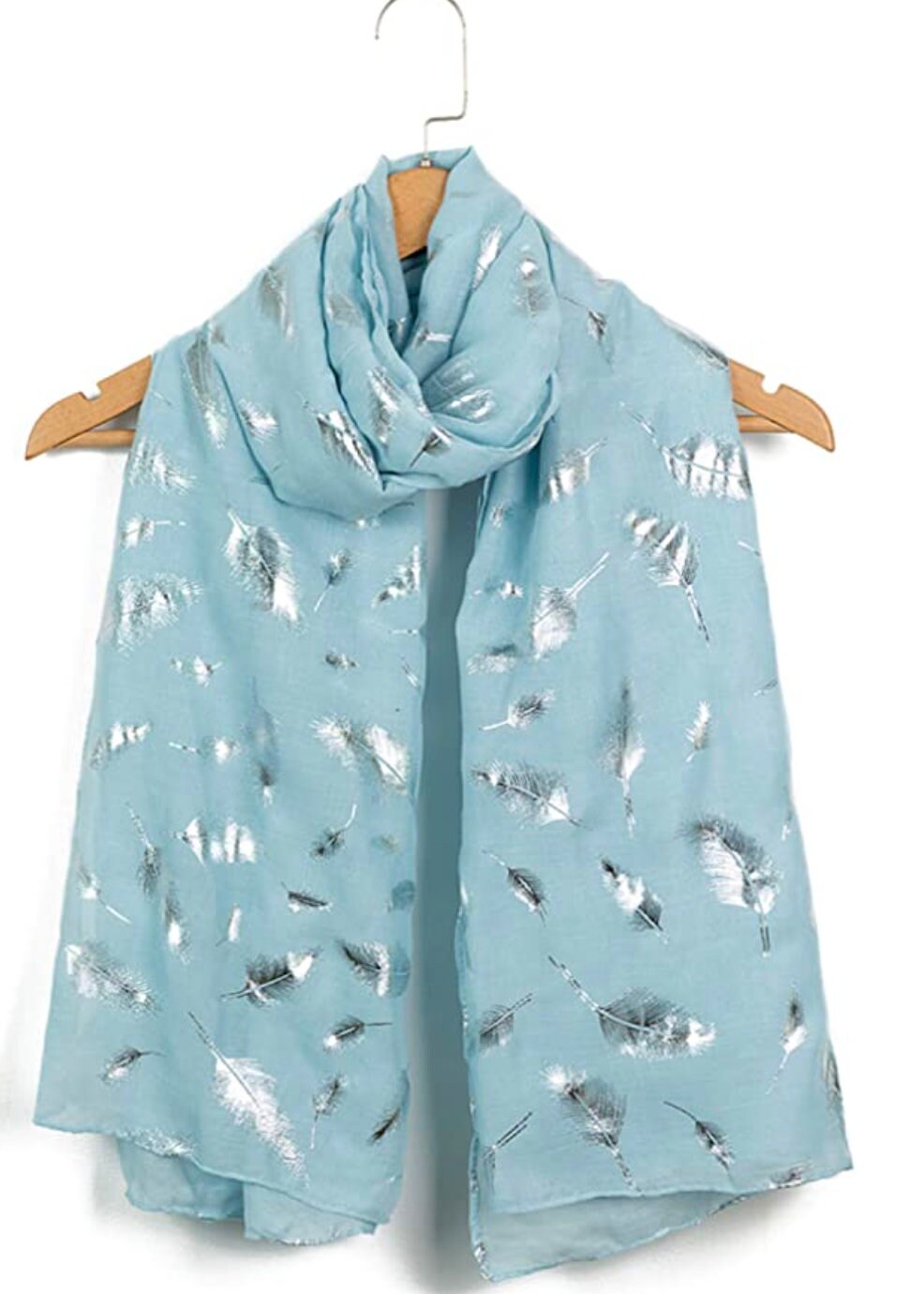 Feather Scarf with SILVER Metallic Foil Print Classy Scarves Wrap Shawl Gift