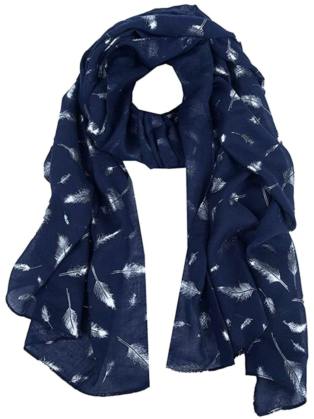 Feather Scarf with SILVER Metallic Foil Print Classy Scarves Wrap Shawl Gift