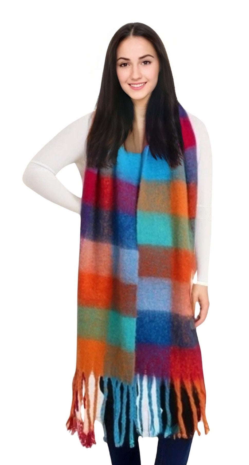 Cashmere Feel Rainbow Coloured Checked Blanket Scarf Tartan Scottish Blanket Shawl Wraps Scarves Women Winter Scarfs