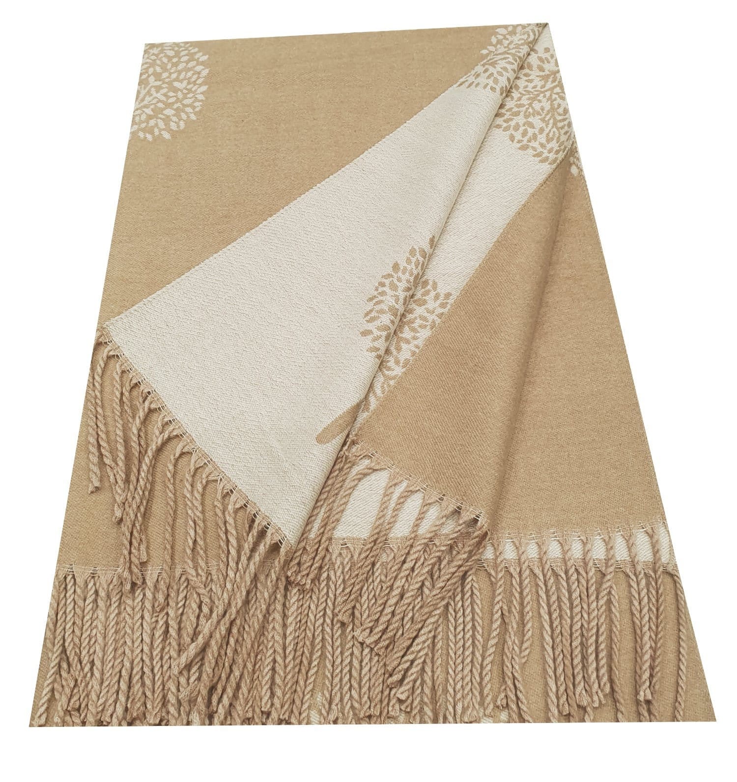 Thick Reversible Mulberry Design Winter Scarf Wrap Blanket Shawl Warm Soft Cosy - BEIGE / CREAM