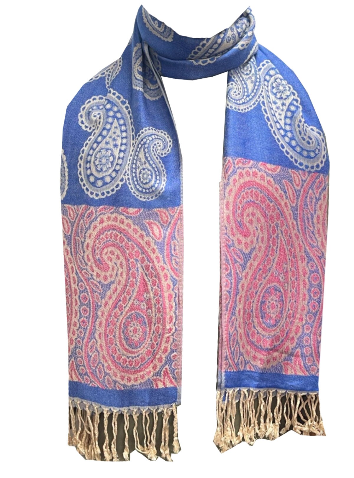 Elegant Reversible Pashmina-Feel Shawl Scarf - Two-Sided Print with Self-Embossed Detailing