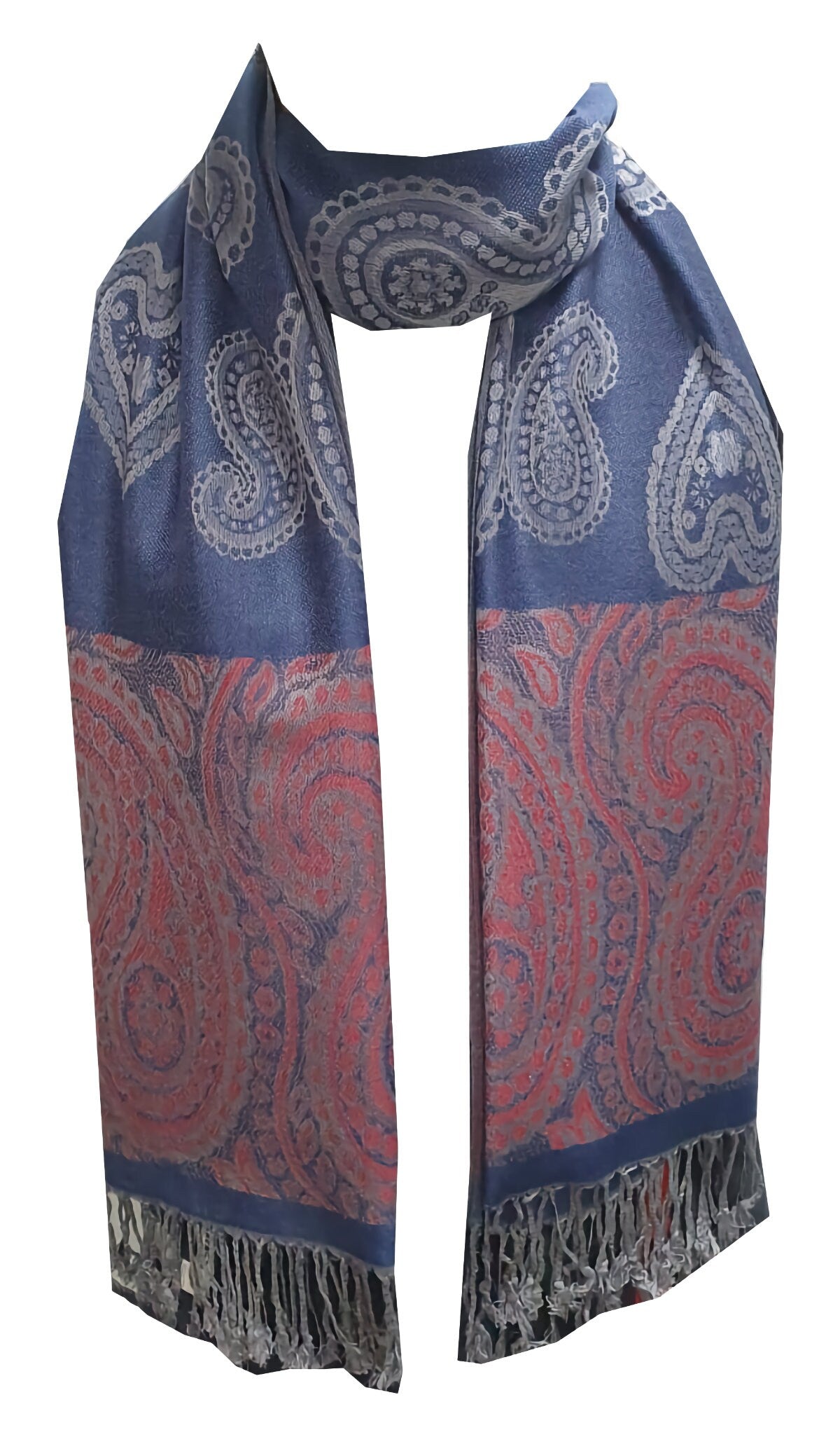Elegant Reversible Pashmina-Feel Shawl Scarf - Two-Sided Print with Self-Embossed Detailing