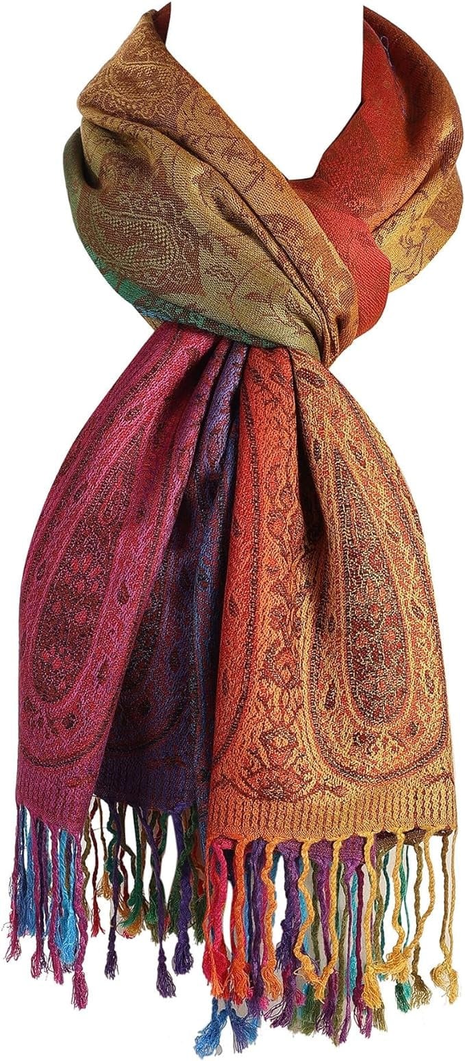 Reversible Multi-colour Pashmina Colourful Scarf Wrap Shawl - Stylish, Soft, and Vibrant Women's Fashion Accessory Flower colour Rust Brown