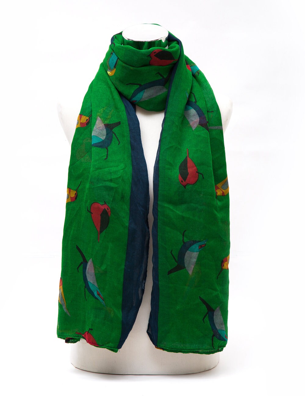 Colorful Christmas Robin Bird Print Girls Lady Women Long Cute Scarf Wraps Shawl Soft Scarves Maxi With Border
