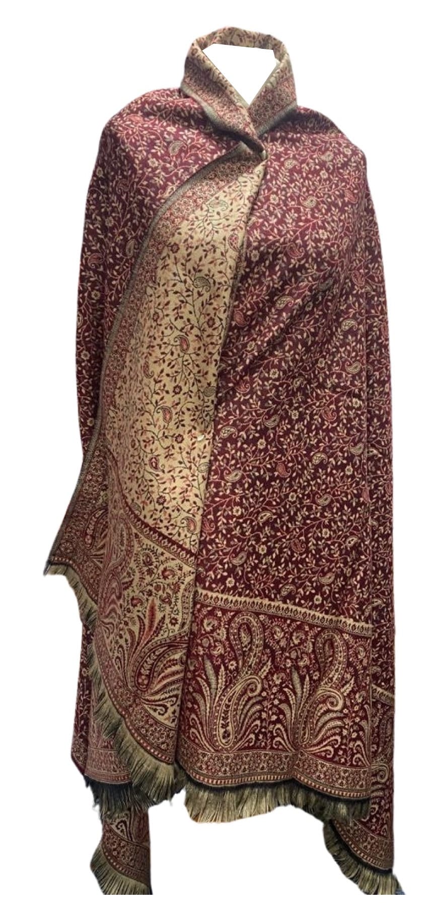 Reversible Paisley Design Shawl - Oversized, High-Quality Yak Wool Blend Scarf, Wrap, and Blanket - Ideal Xmas Gift