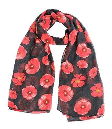 Poppy Print Scarf Ladies Floral Hijab Holiday Gift Wrap