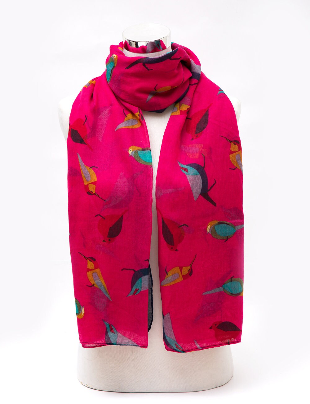 Colorful Christmas Robin Bird Print Girls Lady Women Long Cute Scarf Wraps Shawl Soft Scarves Maxi With Border