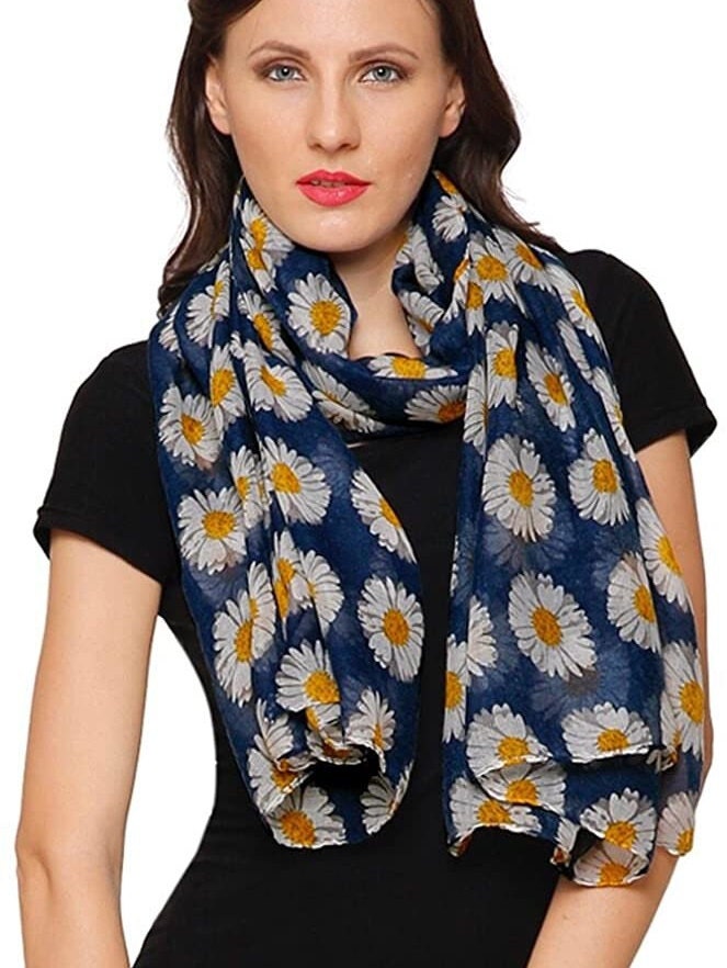 World of Shawls Daisy Print Ladies Women Celebrity Style Long Scarves Maxi Scarf, Stole, Wrap, Sarong, shawls