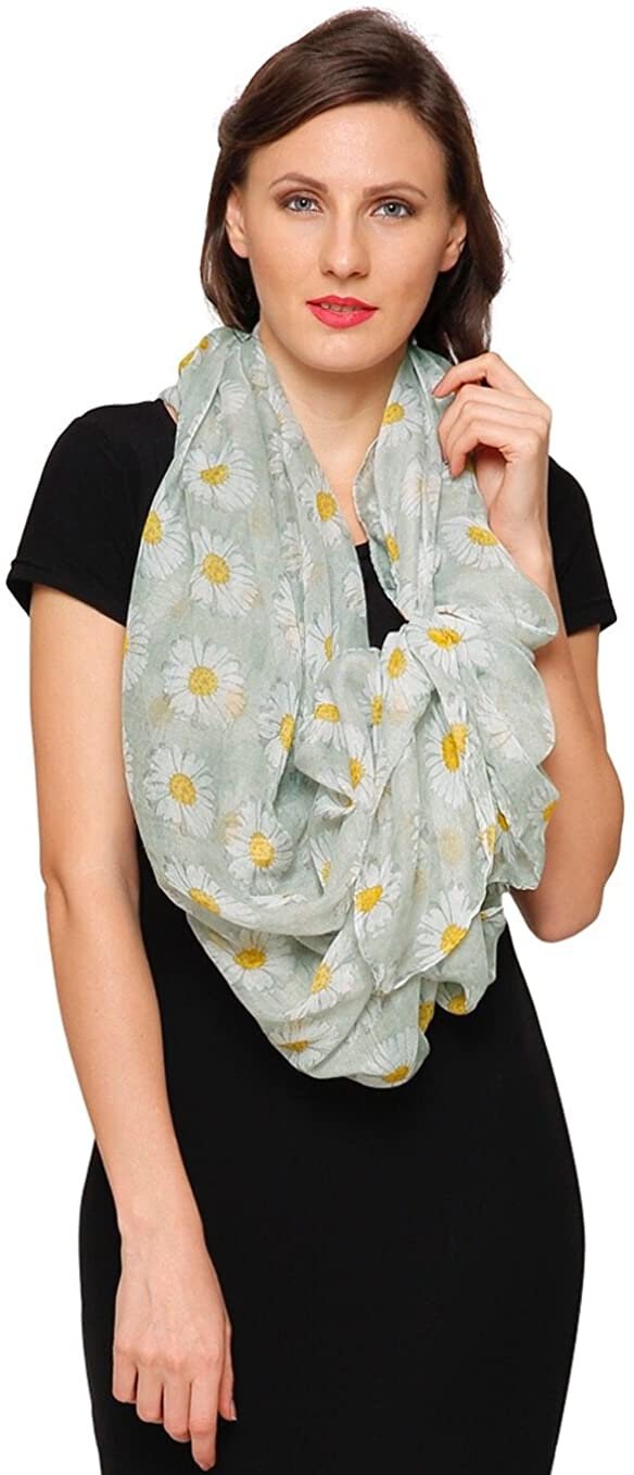 World of Shawls Daisy Print Ladies Women Celebrity Style Long Scarves Maxi Scarf, Stole, Wrap, Sarong, shawls